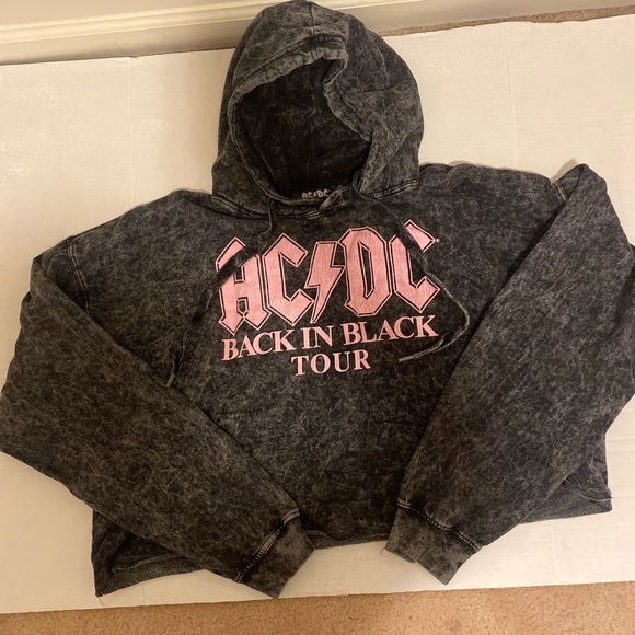 AC/DC | Tops | Acdc Cropped Black Womens Pullover Hoodie Sz M | Poshmark